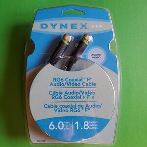 Genuine Dynex RG6 Coaxial "F" Audio / Video Cable 6 Feet DX-AV081
